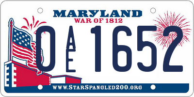 MD license plate 0AE1652