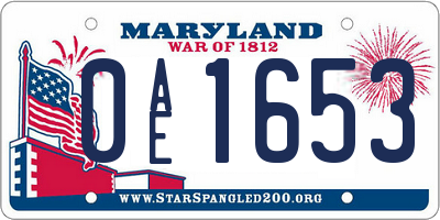 MD license plate 0AE1653