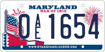 MD license plate 0AE1654