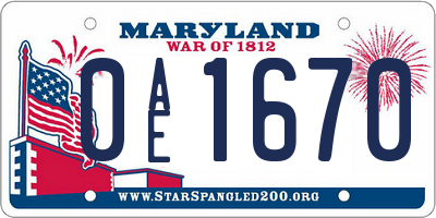 MD license plate 0AE1670