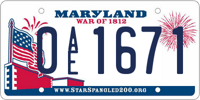 MD license plate 0AE1671