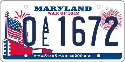 MD license plate 0AE1672