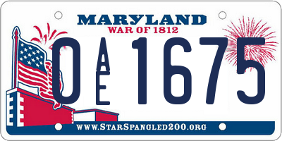 MD license plate 0AE1675
