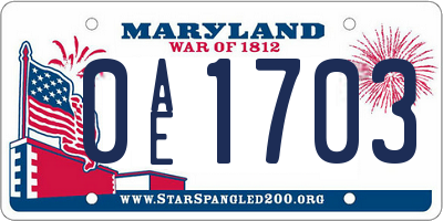 MD license plate 0AE1703