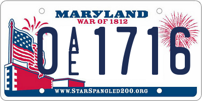 MD license plate 0AE1716