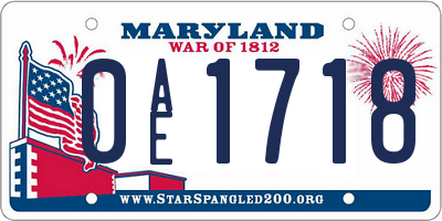 MD license plate 0AE1718
