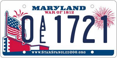 MD license plate 0AE1721