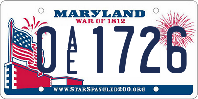MD license plate 0AE1726