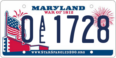 MD license plate 0AE1728