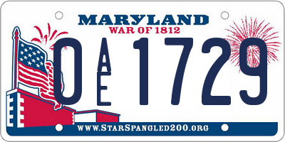 MD license plate 0AE1729