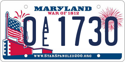 MD license plate 0AE1730