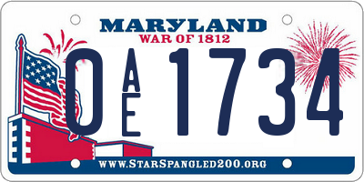 MD license plate 0AE1734