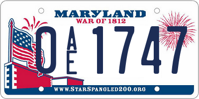 MD license plate 0AE1747