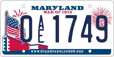MD license plate 0AE1749