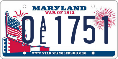 MD license plate 0AE1751