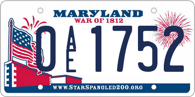 MD license plate 0AE1752