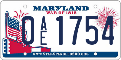MD license plate 0AE1754
