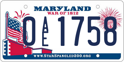 MD license plate 0AE1758