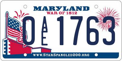 MD license plate 0AE1763