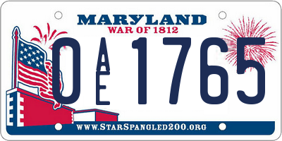 MD license plate 0AE1765