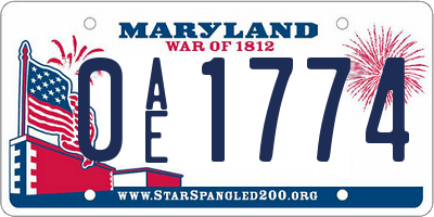 MD license plate 0AE1774