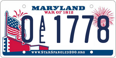 MD license plate 0AE1778