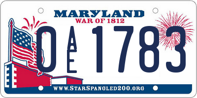 MD license plate 0AE1783