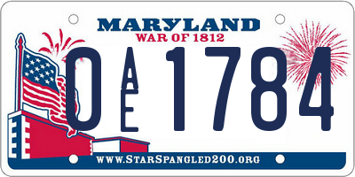 MD license plate 0AE1784