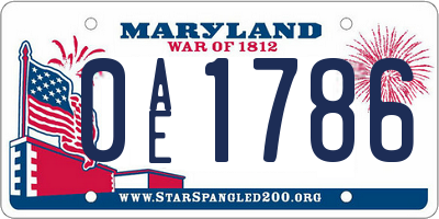 MD license plate 0AE1786