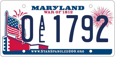 MD license plate 0AE1792