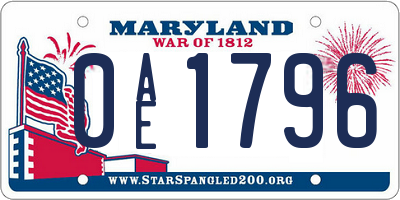 MD license plate 0AE1796