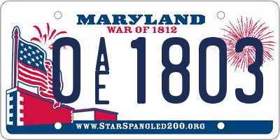 MD license plate 0AE1803