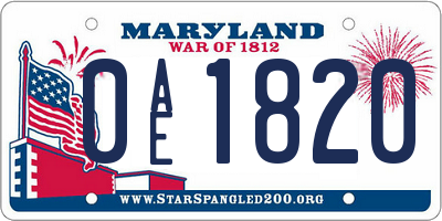 MD license plate 0AE1820