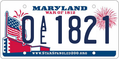 MD license plate 0AE1821