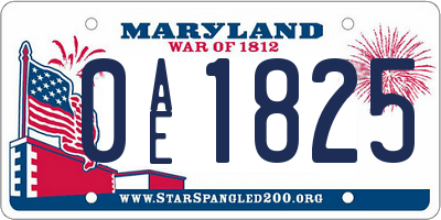MD license plate 0AE1825
