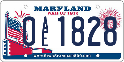 MD license plate 0AE1828