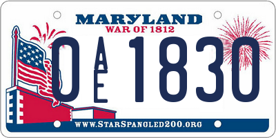 MD license plate 0AE1830