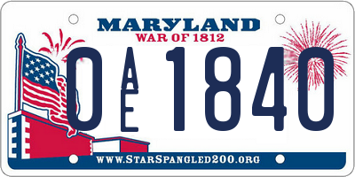 MD license plate 0AE1840