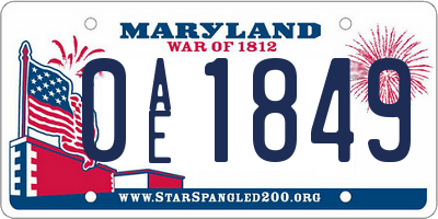 MD license plate 0AE1849