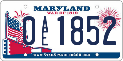 MD license plate 0AE1852