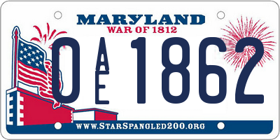 MD license plate 0AE1862