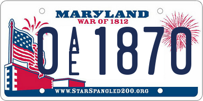 MD license plate 0AE1870