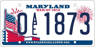 MD license plate 0AE1873