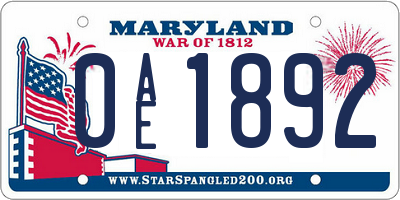 MD license plate 0AE1892
