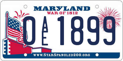 MD license plate 0AE1899