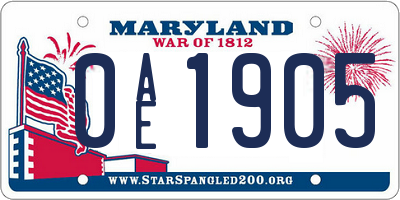 MD license plate 0AE1905