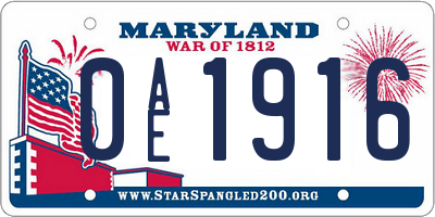 MD license plate 0AE1916
