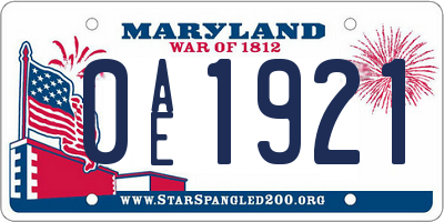 MD license plate 0AE1921