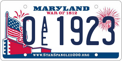 MD license plate 0AE1923