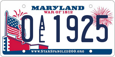MD license plate 0AE1925